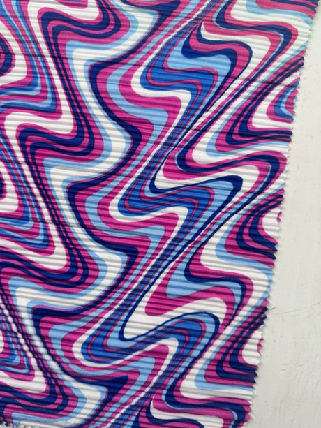 Printed Pleated Knit Blue Pink Wave