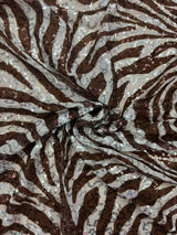 Brown Zebra Print Sequin Mesh Fabric - Brown Zebra Print, 4-Way Stretch, Medium Weight (1 Yard)
