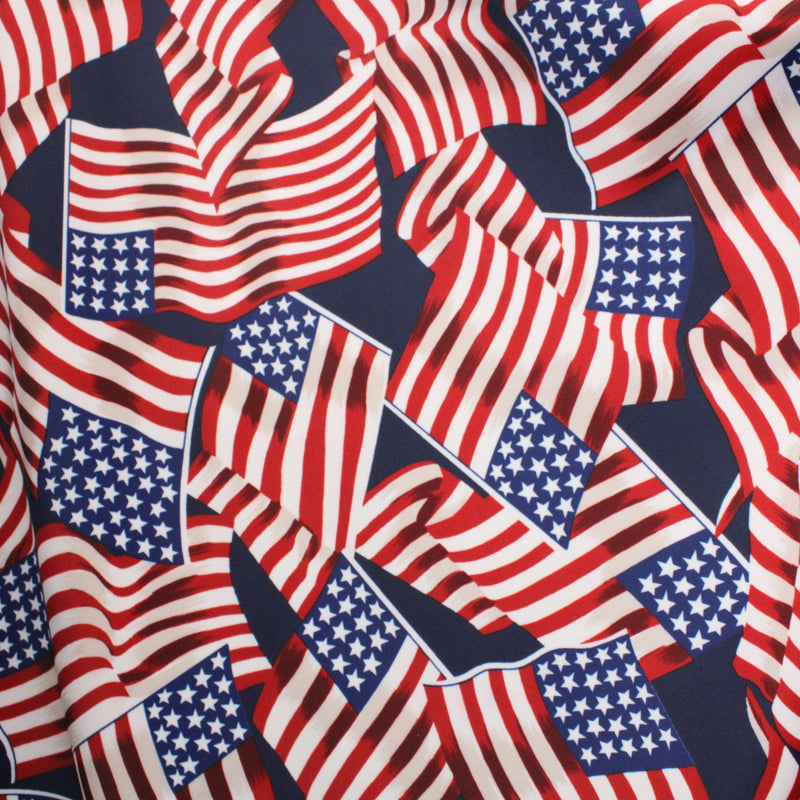 American Flags Polyester Spandex Fabric - American Flag Print, Red White Blue, 58"/60" Width (1 Yard)