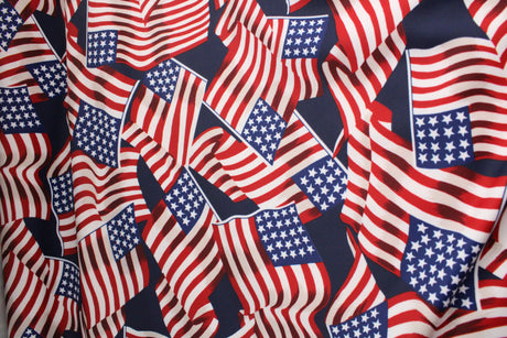 American Flags Polyester Spandex Fabric - American Flag Print, Red White Blue, 58"/60" Width (1 Yard)