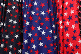 Patriotic Stars Polyester Spandex Fabric - Red, White, And Blue Star Print, 58"/60" Width (1 Yard)