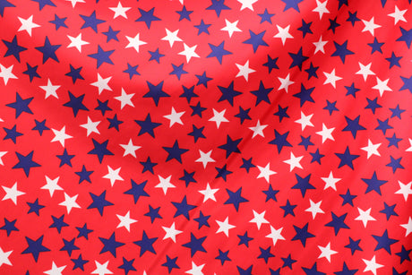 Patriotic Stars Polyester Spandex Fabric - Red, White, And Blue Star Print, 58"/60" Width (1 Yard)