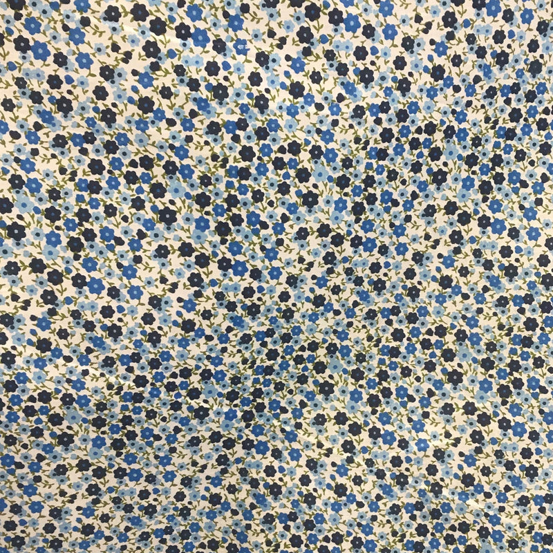 Calico Navy/Royal/Baby Blue Polyester Cotton Broadcloth Fabric - Navy/Royal/Baby Blue Floral Print, 59/60" Width (1 Yard)