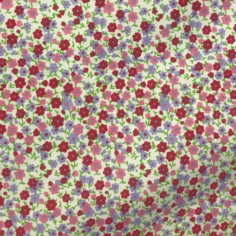 Calico Polyester Cotton Fabric - Red/Pink/Lilac Floral Print, 59/60" Width (1 Yard)