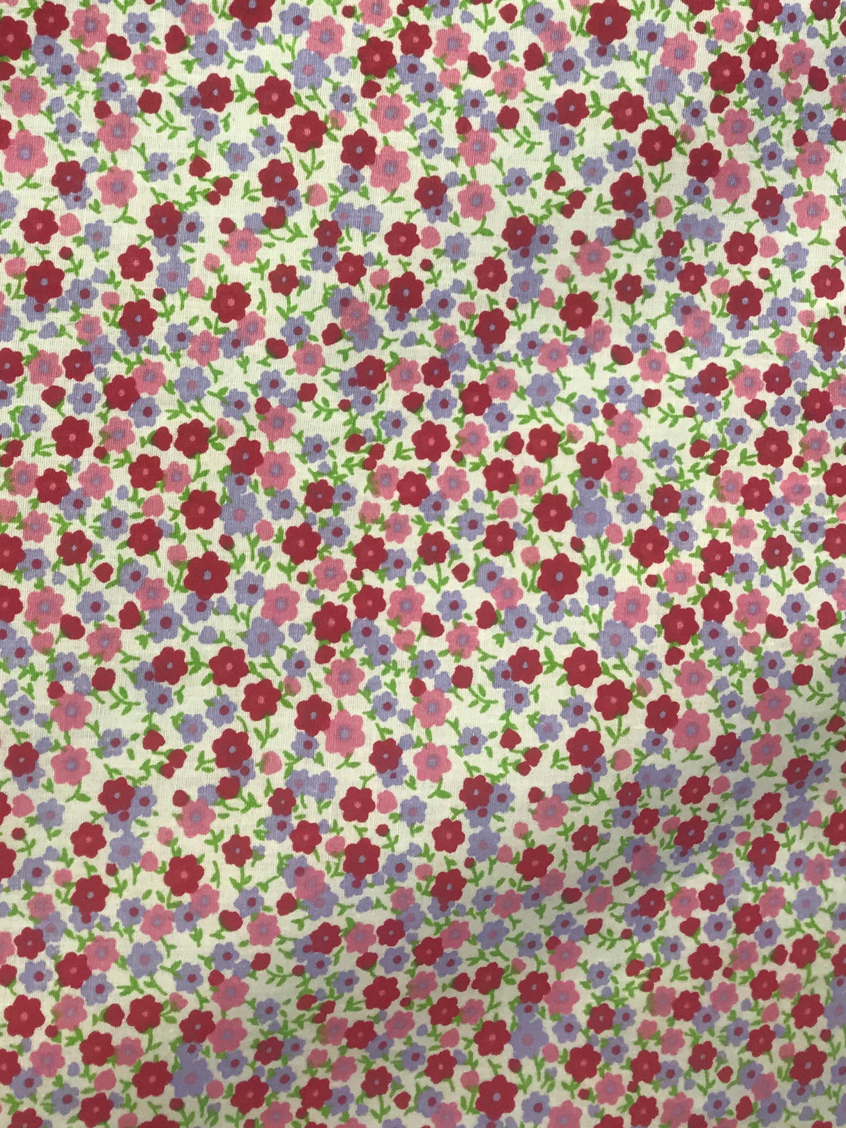 Calico Polyester Cotton Fabric - Red/Pink/Lilac Floral Print, 59/60" Width (1 Yard)