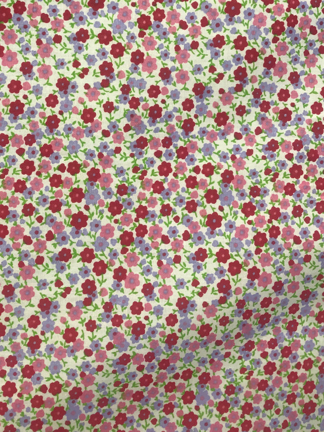 Calico Polyester Cotton Fabric - Red/Pink/Lilac Floral Print, 59/60" Width (1 Yard)