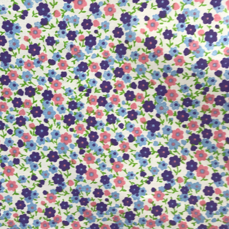 Calico Polyester Cotton Broadcloth Fabric - Purple/Blue/Pink Floral Print, 59/60" Width (1 Yard)