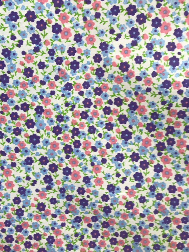 Calico Polyester Cotton Broadcloth Fabric - Purple/Blue/Pink Floral Print, 59/60" Width (1 Yard)