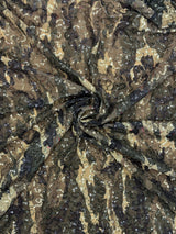 Green Camo Printed Sequin Mesh Fabric - Green Camo Print, 1 Yard