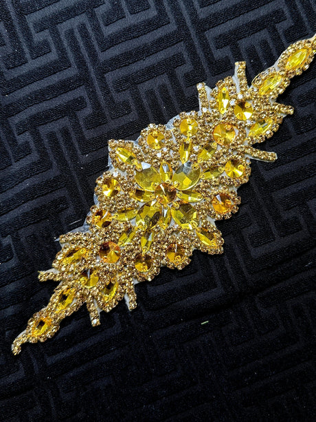 Gold Iron On Rhinestone Applique