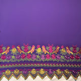 Floral Bird Embroidered Polyester Fabric - Floral Bird Embroidery, Multi Color Border, 56" Width (1 Yard)