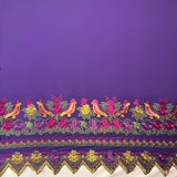 Floral Bird Embroidered Polyester Fabric - Floral Bird Embroidery, Multi Color Border, 56" Width (1 Yard)