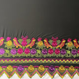 Floral Bird Embroidered Polyester Fabric - Floral Bird Embroidery, Multi Color Border, 56" Width (1 Yard)