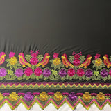 Floral Bird Embroidered Polyester Fabric - Floral Bird Embroidery, Multi Color Border, 56" Width (1 Yard)