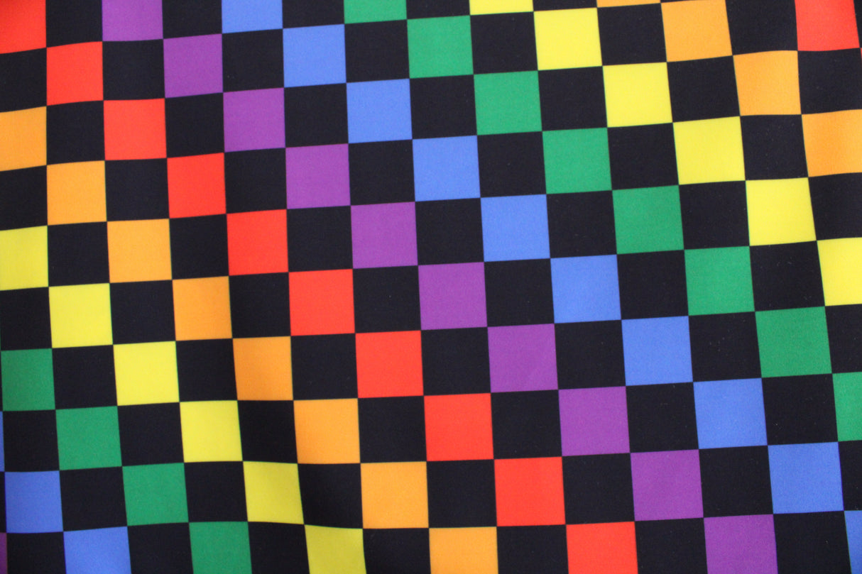 Rainbow Checkers Spandex Fabric - Rainbow Checkered Print, 58"/60" Width (1 Yard)
