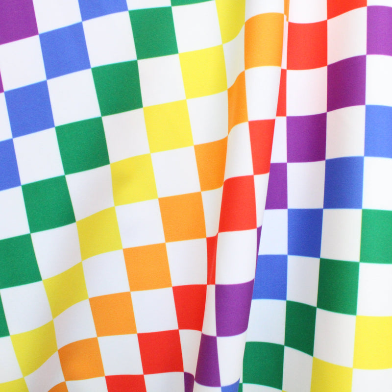Rainbow Checkers Spandex Fabric - Rainbow Checkered Print, 58"/60" Width (1 Yard)