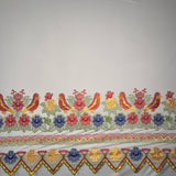Floral Bird Embroidered Polyester Fabric - Floral Bird Embroidery, Multi Color Border, 56" Width (1 Yard)