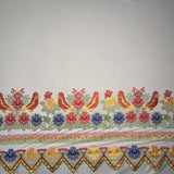 Floral Bird Embroidered Polyester Fabric - Floral Bird Embroidery, Multi Color Border, 56" Width (1 Yard)