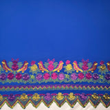 Floral Bird Embroidered Polyester Fabric - Floral Bird Embroidery, Multi Color Border, 56" Width (1 Yard)