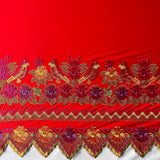 Floral Bird Embroidered Polyester Fabric - Floral Bird Embroidery, Multi Color Border, 56" Width (1 Yard)