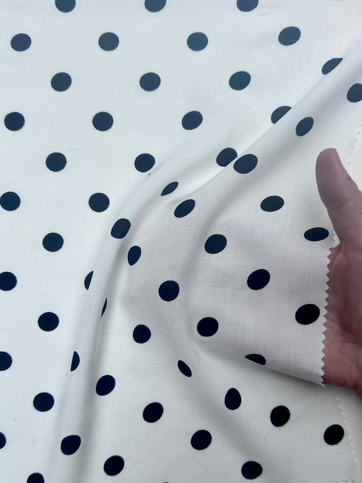 Printed Rayon Challis Black Polka Dots