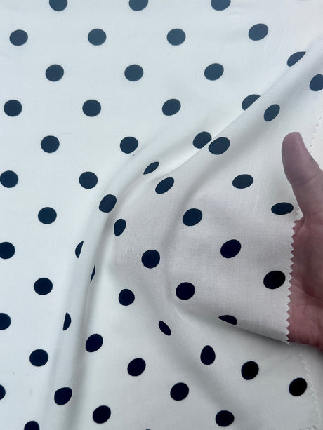 Printed Rayon Challis Black Polka Dots