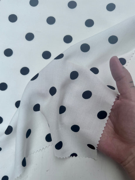 Printed Rayon Challis Black Polka Dots