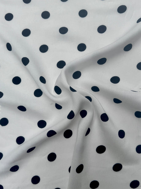 Printed Rayon Challis Black Polka Dots