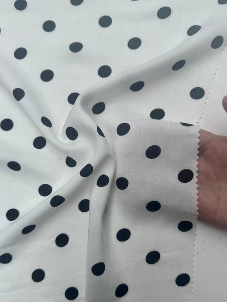 Printed Rayon Challis Black Polka Dots