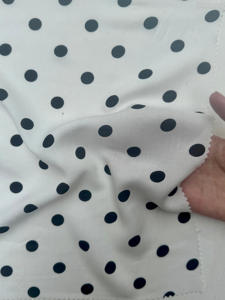 Printed Rayon Challis Black Polka Dots