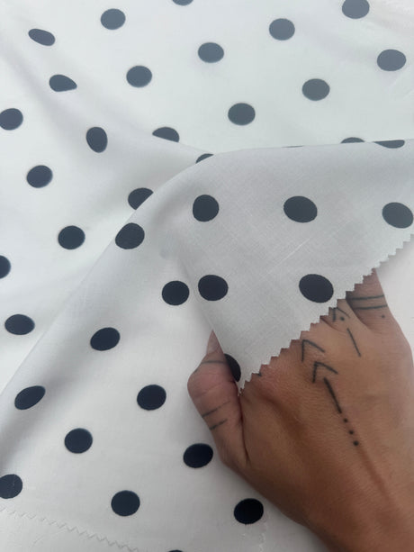 Printed Rayon Challis Black Polka Dots