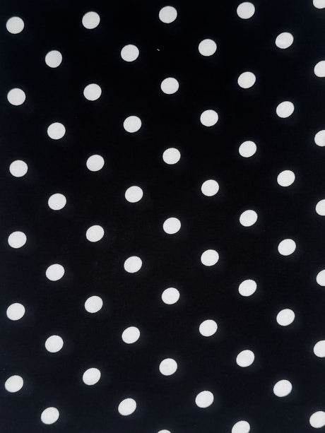 Printed Rayon Challis White Polka Dots Black