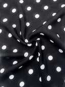 Printed Rayon Challis White Polka Dots Black