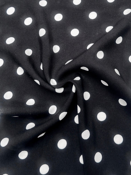 Printed Rayon Challis White Polka Dots Black