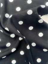 Printed Rayon Challis White Polka Dots Black