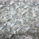 3D Butterfly Embroidered Satin Lace Fabric - 100% Polyester, 4-Way Mechanical Stretch, Mesh Backing, 60" Mesh Width, 54/56" Butterfly Width (1 Yard)