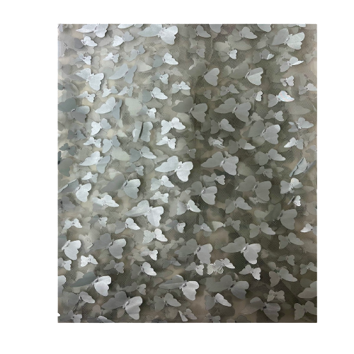 3D Butterfly Embroidered Satin Lace Fabric - 100% Polyester, 4-Way Mechanical Stretch, Mesh Backing, 60" Mesh Width, 54/56" Butterfly Width (1 Yard)