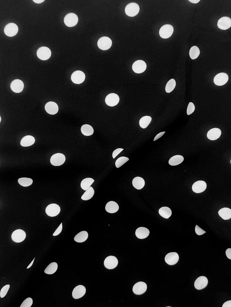Printed Rayon Challis White Polka Dots Black