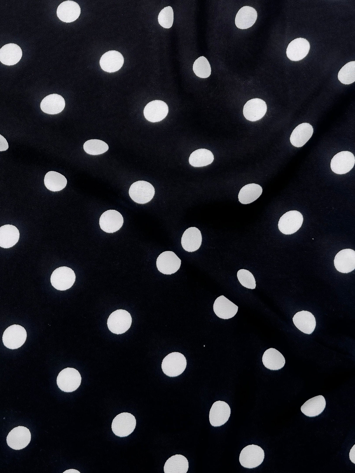 Printed Rayon Challis White Polka Dots Black