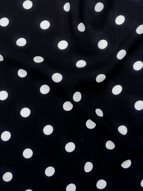 Printed Rayon Challis White Polka Dots Black