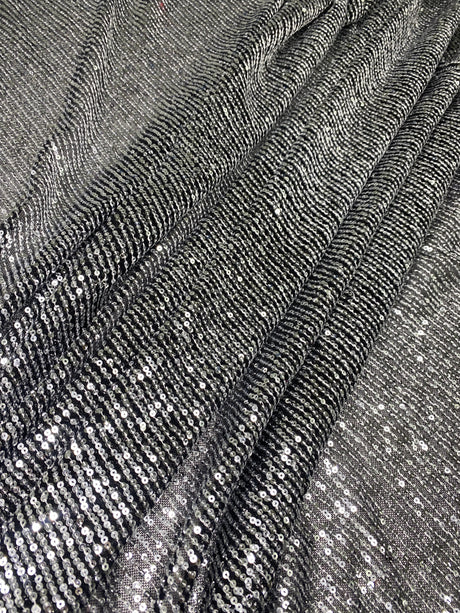 Stretch Sequin Mesh Silver on Black