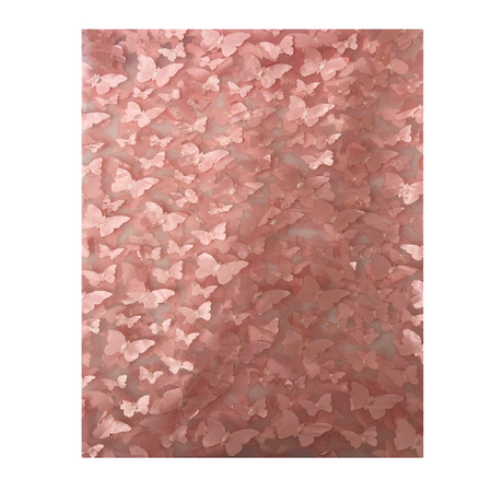 3D Butterfly Embroidered Satin Lace Fabric - 100% Polyester, 4-Way Mechanical Stretch, Mesh Backing, 60" Mesh Width, 54/56" Butterfly Width (1 Yard)