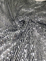 Stretch Sequin Mesh Silver on Black