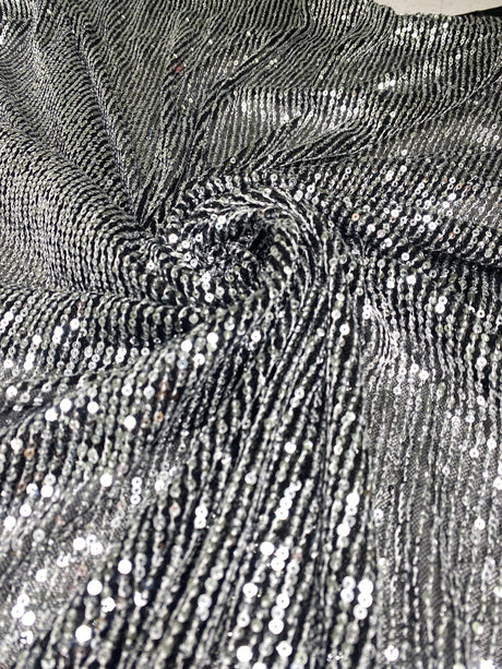 Stretch Sequin Mesh Silver on Black
