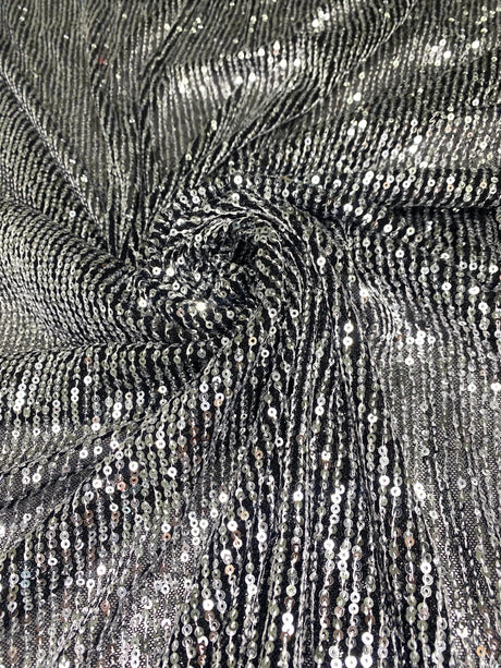 Stretch Sequin Mesh Silver on Black