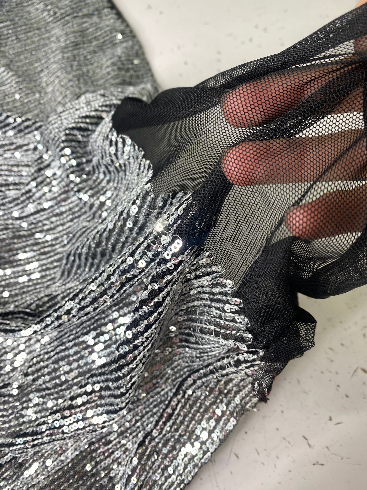 Stretch Sequin Mesh Silver on Black