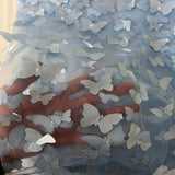 3D Butterfly Embroidered Satin Lace Fabric - 100% Polyester, 4-Way Mechanical Stretch, Mesh Backing, 60" Mesh Width, 54/56" Butterfly Width (1 Yard)