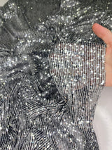 Stretch Sequin Mesh Silver on Black