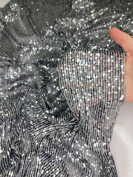 Stretch Sequin Mesh Silver on Black