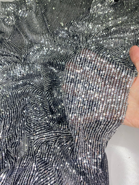 Stretch Sequin Mesh Silver on Black
